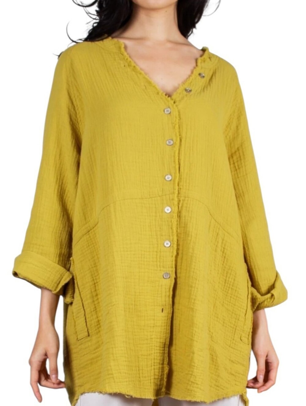 Women's P Cill Gauzy Button Front Tunic Top Sz Large Women's